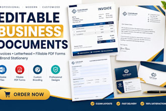 design editable invoices, letterhead, fillable PDF forms and brand stationery