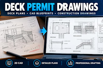 create deck permit drawings, deck plans, cad blueprints and construction drawing