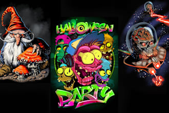 horror vintage illustration halloween tshirt design for graphic t shirt merch