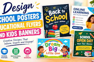 design school posters, educational flyers and kids banners