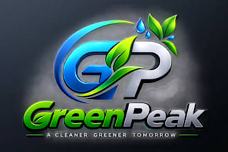 design modern eco, leaf, water drop, green peak, and 3d business logo