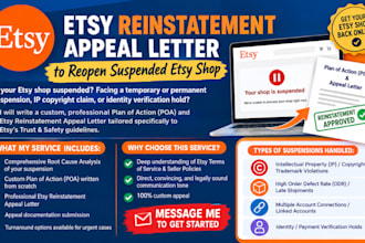 do etsy reinstatement appeal letter to reopen suspended etsy shop