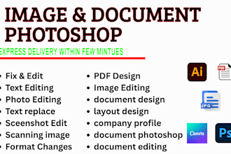 do high quality documents photoshop, image editing, text replace, text edit