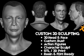 sculpt realistic 3d head model, 3d bust, face likeness, 3d full body model 3mf