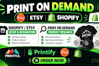 print on demand merch design custom t shirt shopify store gift shop etsy pod