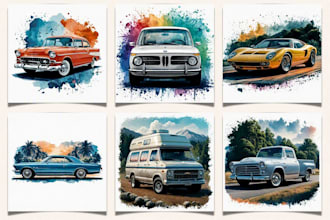design custom vintage car poster, retro automotive illustration and wall art