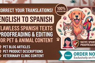edit your english to spanish pet and animal content