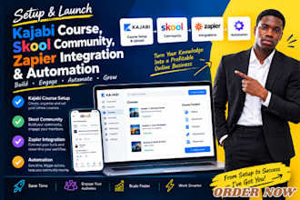 setup kajabi course setup, skool community, zapier  integration, automation