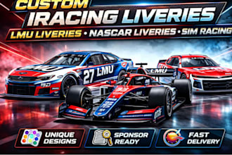 design custom sim racing livery for iracing acc and le mans ultimate export team