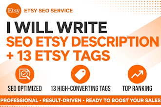 write seo etsy description with 13 etsy tags