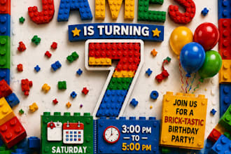 create lego theme birthday invitation template