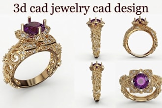 do 3d jewelry cad design, jewelry cad modeling, rendering and 3d printing design