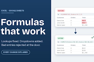 fix excel formulas, add dropdowns and data validation