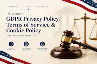 draft gdpr privacy policy, terms of service, and cookie policy for websites