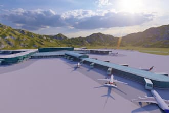 do 2d, 3d airport design, msfs, runway layout, airport concept realistic renders