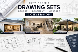 create city permit drawing sets for garage, basement and carport conversion