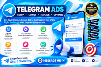 set up and manage targeted telegram ads campaigns, advertising for ur channel