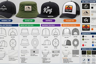 do baseball cap, bucket hat, snapback, trucker hat tech pack for manufacturing