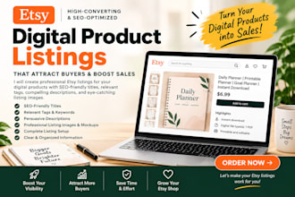 create etsy digital product listings with SEO titles and tags