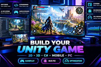 develop  2d 3d unity game, game programming full game creation