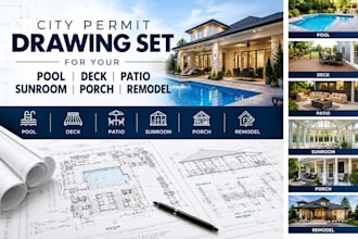 create city permit drawing set for pool, deck, patio, sunroom, porch and remodel