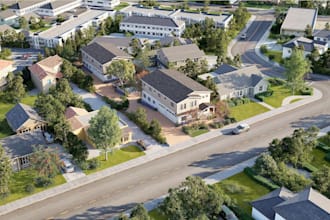 renovate 3d roadside house,residential estate,contemp villa render,cgi landscape