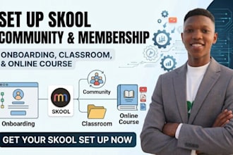set up skool community, membership, onboarding, classroom and online course