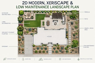 create texas and georgia 2d modern, xeriscape and low maintenance landscape plan