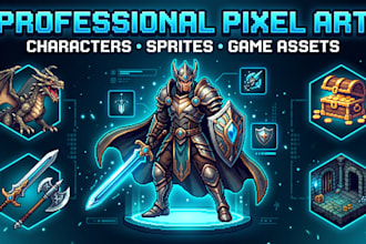 create a  pixel art characters, sprites and game assets
