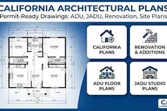 draw california architectural plan, renovation, adu, jadu floor and site plans