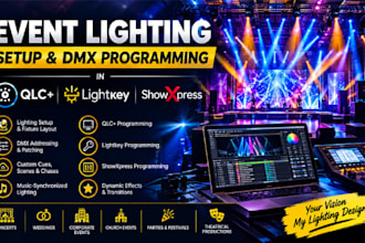 do event lighting setup and program dmx lighting cues in qlc lightkey showxpress