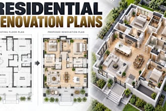 create residential renovation plans with remodeling layouts 3d views