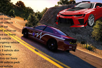 design fivem car wraps, police ems liveries, gta v vehicle skin, car mockup, mod