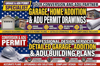 draw garage conversion, home addition and remodel adu building permit drawings