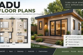 create adu floor plans, backyard apartment layouts, residential cad drawings
