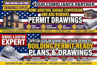 draw home addition, garage conversion and adu remodel building permit drawings