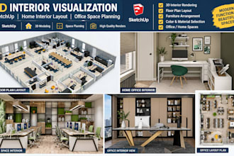 3d interior visualization sketch up home interior layout office space planning