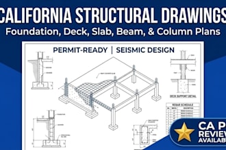 design california foundation, deck, slab, beam and column structural drawings