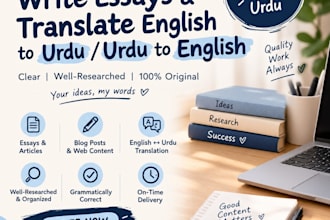write essays and translate english urdu