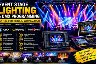 do event stage lighting and dmx programming lighting cues with 3d visualization
