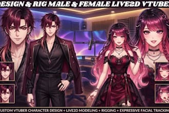 create custom male vtuber live2d model female 2d vtuber rig anime style streamer
