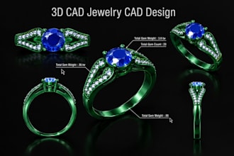 create 3d jewelry design, jewelry cad modeling, rendering for 3d printing
