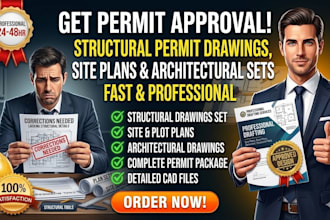 draw structural permit drawings set, site plans and architectural drawings set