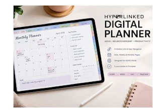 design responsive hyperlinked planner digital planner adhd neurodivergent planne