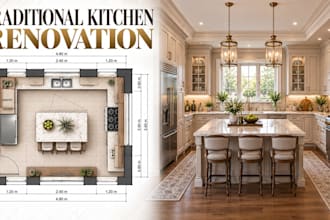 create traditional kitchen renovation plans with 3d visualization