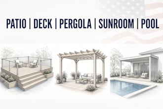 do city permit set for patio deck pergola sunroom and pool in fl ca tx