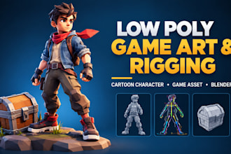 create low poly game art rigging for cartoon character and game asset in blender