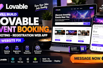 build lovable event booking ticketing and registration  web app ai website fix