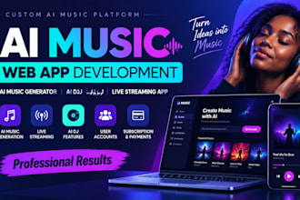 develop ai music web app livestream app ai music generator ai music dj website