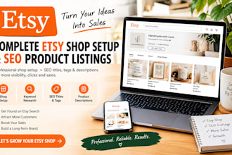 create etsy shop with seo product listings, tags, titles and descriptions